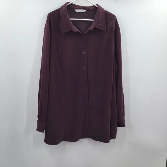 Vintage Bigshirt 3X Oversize Shirt Burgundy Moleskin Stretch Lycra Tunic Length - Picture 1 of 11